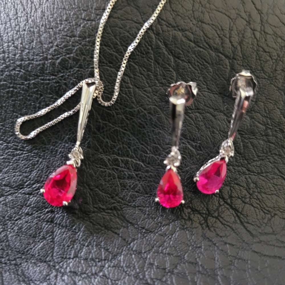 Ruby Necklace & Earrings Set - image 2
